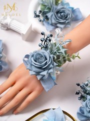 Dusty Blue Rose Wrist Corsage for Women, Set of 6, Wedding Bridal Corsage Han…