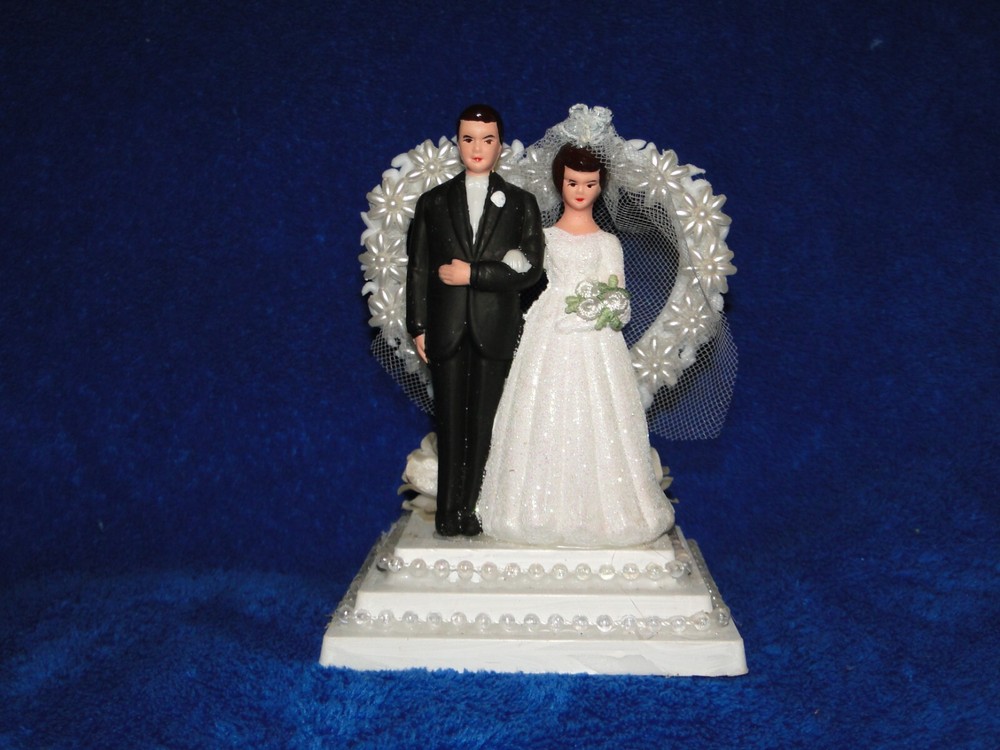 New Handmade Bride & Groom Wedding cake topper or Centerpiece in white