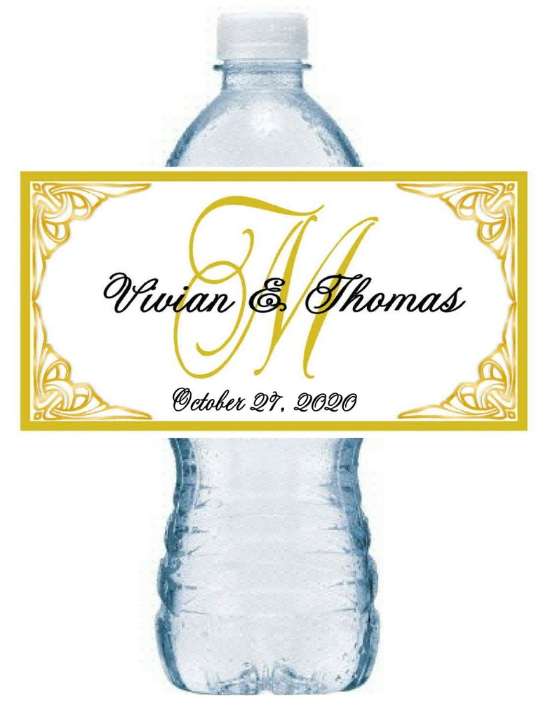 20 PERSONALIZED GOLD MONOGRAM WEDDING WATER BOTTLE LABELS Waterproof Ink