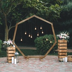 7FT Wooden Wedding Arch Rustic Heptagon Backdrop Stand for Ceremony Party Decor