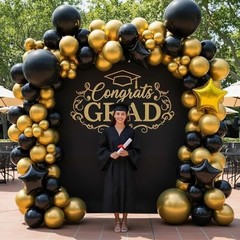 Black and Gold Balloons, 2026 Graduation 5 Inch+10 Inch+12 Inch+18 Inch