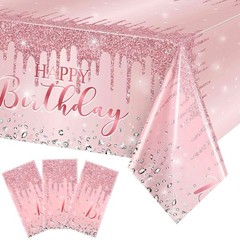 Pajean 3 Pcs Tablecloths Glitter Diamond Table 54″ x 108″, Pink and Rose Gold