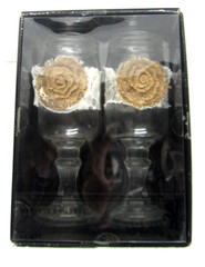 His and Hers 2010 Hobby Lobby Wedding Toasting Glasses with Tan Floral Band