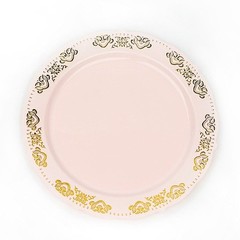 10 Blush Round 10″ Salad Plates Gold Trim Party Wedding Catering Disposable Home
