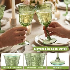 Plastic Wine Glasses, Unbreakable Wine Cups with Stem 6oz 12 Green-Flower
