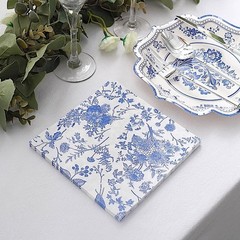 20 White 13×13 in Dinner Paper Napkins Blue Floral Design 13″, and