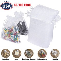 200 PACK Premium Sheer Organza Bags, White Wedding Favor Bags, Jewelry Gift Bags