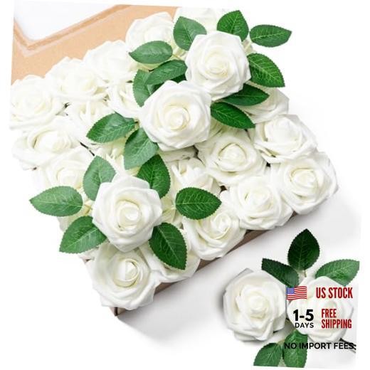Aegero Artificial Flowerspcs Foam Fake Roses with Stems for DIY 25 Ivory