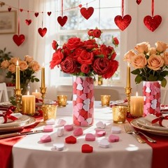 80 Pieces Valentines Day Foam Heart Vase Fillers Valentine Heart Decor Pink