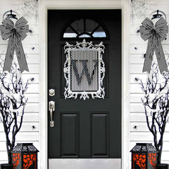 2 Pack Black White Stripe Halloween Fall Bows for Wreaths,12”x20”Black and White