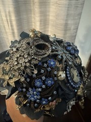 Vintage Brooch Bouquet OOAK Navy Sapphire Blue Bridal Keepsake Statement Piece