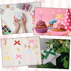 80 Pcs Mini Ribbon Bow 1.8 Inch Mini Fabric Satin Ribbon Light Grey