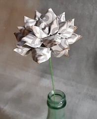 Handmade Paper Flower on stem (Gray Pattern No.3) for Wedding, St. Valentine’s