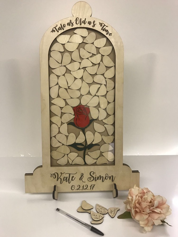 Beauty and the Beast Wedding 95 petal drop box alternative guest book Dome Jar