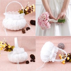 2PCS Wedding Flower Girl BasketsCute Handle Rose Flowers Girl Basket White Fl…