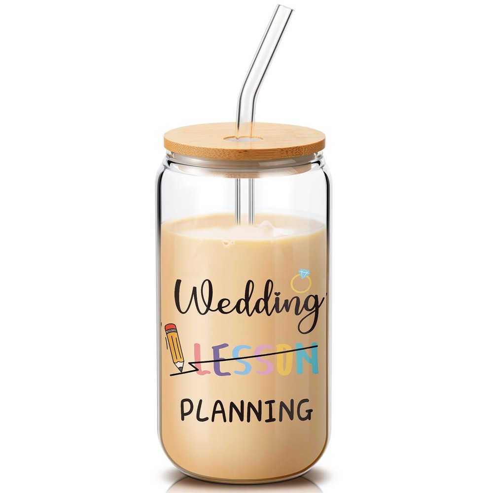 Zhehao 16 Oz Teacher Wedding Lesson Planning Glass Cup with 16 Ounces, Clear