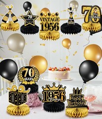 9 Pcs 70th Birthday Decoration for Men Women Happy 70th, 70th-black and Gold