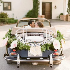 JUST Married Banner Car Decorations, Gold Glitter Just Married Sign Garland for