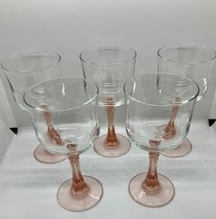 (5) Cristal D’Arques “Durand» Blush Pink Stemware 8oz Wine Glasses