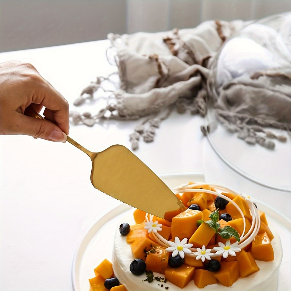 Golden Wedding Cake Knife & Server, Dishwasher Safe, for Party & Daily Use