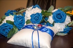 he andi 7.8″ Satin Double Hearts Decoration Wedding 1 Count (Pack of 1), Blue
