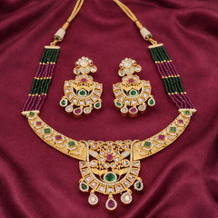 Indian Kundan Necklace Set Gold Plated Green Maroon Bridal Earrings