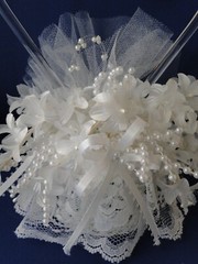 New Elegant Wedding Heart with white floral, pearl swigs Wedding Cake top #66