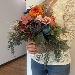Bridal Wedding Bouquet Budget Friendly Handmade Faux Florals Purple Blue Orange