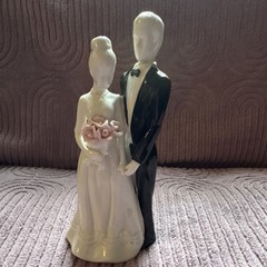 Ceramic Bride Groom Wedding Cake Topper Figurine White Black Pink Romantic