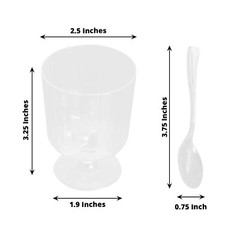 24 CLEAR 5 oz Ribbed Round Plastic Dessert CUPS Spoons Set Party Decorations