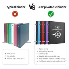 360° Pivotable 3 Ring Binder, Upgraded 1 inch Purple 2 PCS Customizable Cover