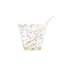 24 CLEAR 2 oz GOLD Glittered Square Plastic Dessert CUPS Spoons Set Party Events