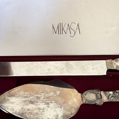Vintage Mikasa Cake Server & Knife Set-Silver Plated W/Velvet Box