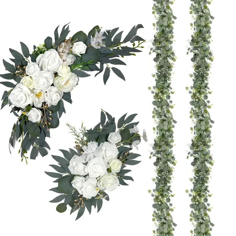 Wedding Arch Swag, White Pink Rose Eucalyptus Greenery Arrangement