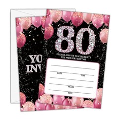 Birthday Invitations for Women Men – Pink 80th Bday Invites with Envelopes(25…