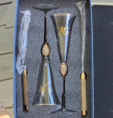 Wedding 4-Piece Set: Mr & Mrs Champagne Flutes, Cake Knife & Server
