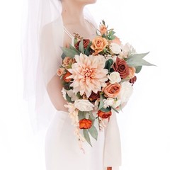 Ling’s Moment Terracotta Bridal Bouquet Cascading, Orange Wedding Bouquets fo…