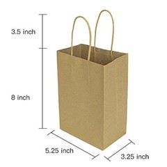 100 Pack 5.25″x3.25×8″ Brown Small Paper Bags with Handles Bulk, Gift Paper Bags