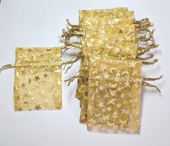 Organza Bags Print Gold Star Moon Organza Gift Pouch Candy Favor 3×4″ 24 pcs