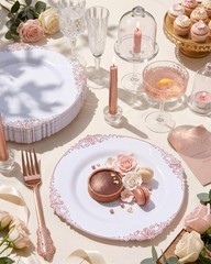 Morejoy 100pcs Rose Gold Plastic Plates – Rose Gold Disposable Plates – 7.5 i…