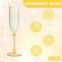 24 Pack Amber Detachable 2 piece Champagne Flutes 5.5 Oz Unbreakable Plastic