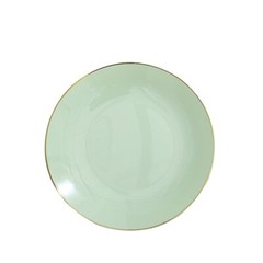 SAGE GREEN 10 Glossy 8″ Round Plastic Salad PLATES Gold Rim Party Events
