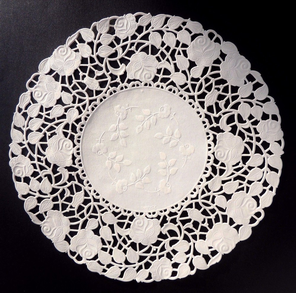 100 – 10″ OFF WHITE ROSE FLORAL Lace Paper Doilies | White Paper Doily