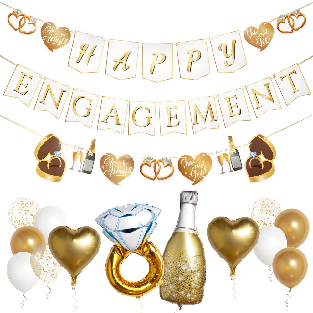 Pirese Happy Engagement Banner, Just Engaged Gold