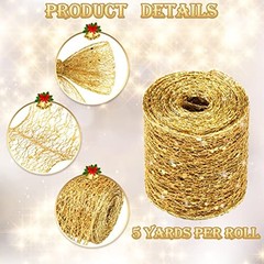 2 Rolls Gold Christmas Ribbon Glitter Mesh Wired Ribbons 2.5 Inch x 20 Yards