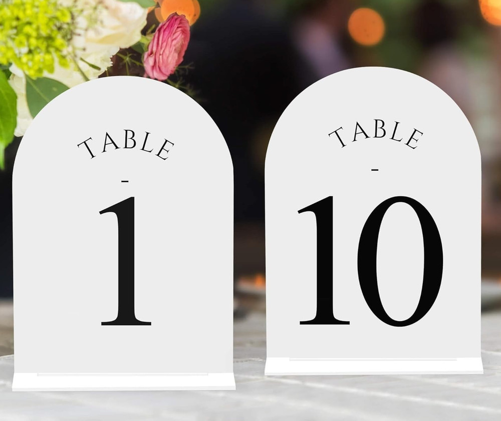 NEW Wedding, Event Table Numbers w/ Stands 1-10, 5×7 Acrylic Display White Arch