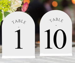 NEW Wedding, Event Table Numbers w/ Stands 1-10, 5×7 Acrylic Display White Arch