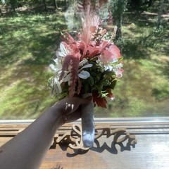 Bridal Wedding Bouquet Hand made Budget Friendly Faux Flowers White Pink Green