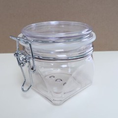 4-Pack 400ml (13.5oz) Clear PET Plastic Square Bottom Storage Jars w/ Clasp
