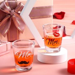2 Pcs Mr and Mrs Bride Groom Wine Glasses Gifts 2 Count (Pack of 1), Gold
